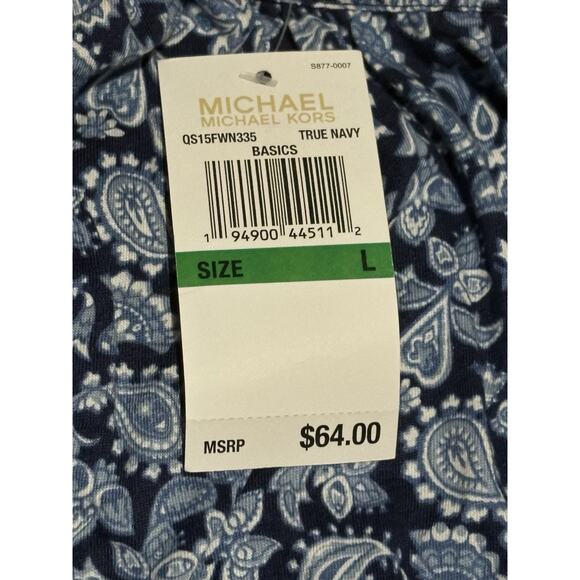 Michael Kors Women's Blue Paisley Flounce Sleeve Top Blouse, Size Large - Picture 6 of 7